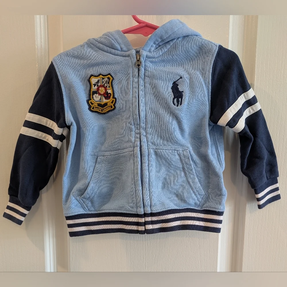Polo Ralph Lauren Infant French Terry Zip Hoodie Big Pony Patch Preppy Size 18M